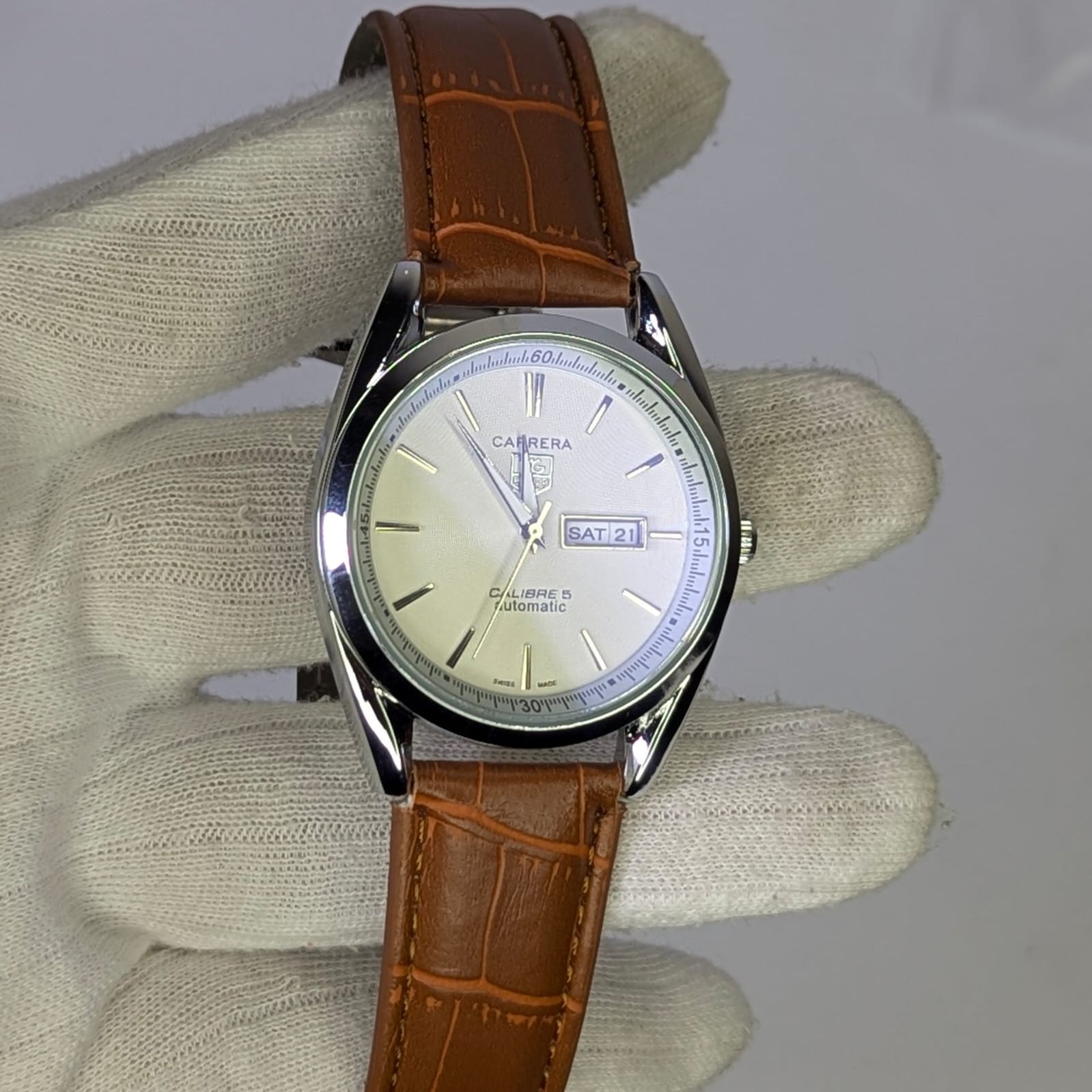 Leather Strap Men's Brown Calibre 5 Watch